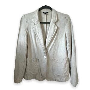 Premise Linen Khaki Jacket Womens Casual Solid Blazer Office Career One Button